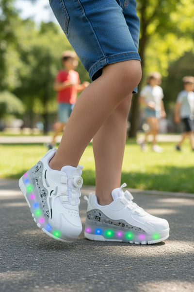 WALKWAY Nils F Beyaz Patenli Akıllı Bağcıklı Ortopedik Çocuk Spor Ayakkabı DA...