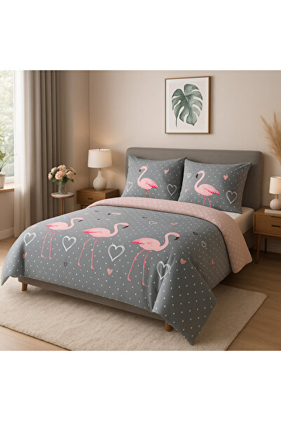 Fabeteks Flamingo and Hearts Delux 80% Cotton Double Duvet Cover Set (Without...