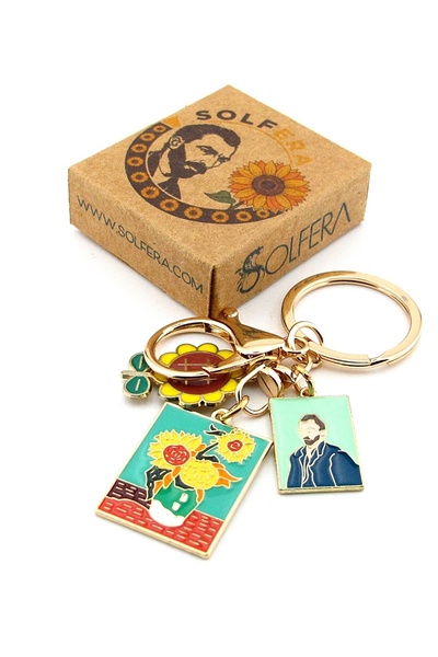 Solfera Vincent Van Gogh Ay Çiçekleri Tablo Sanat Çanta Süsü Charm Anahtarlık KY018