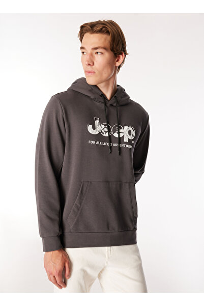 Jeep Kapüşon Yaka Baskılı Antrasit Erkek Sweatshırt C4WM-SWT4244