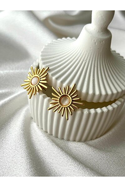 Taşlı Güneş Motifli Gold Küpe