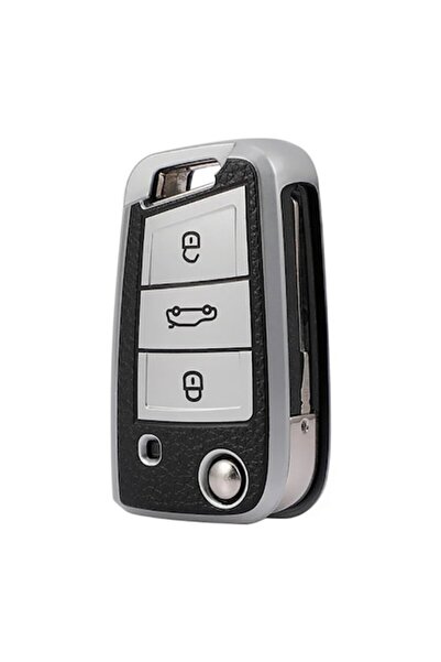 OEM Husa argintie cu inserții din piele pentru cheie VW Volkswagen Golf 7 MK7