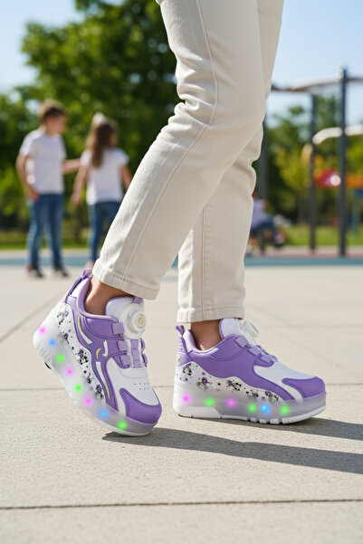 WALKWAY Nils F Mor Akıllı Bağcık Patenli Ortopedik Çocuk Spor Ayakkabı DAR KALIP