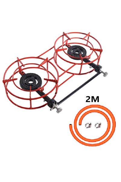 Rani Double burner gas stove, red with 2m gas hob