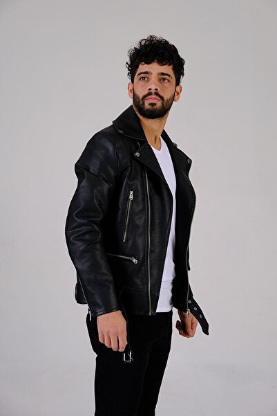 DFC GİYİM Men's Black Leather Jacket & Coat