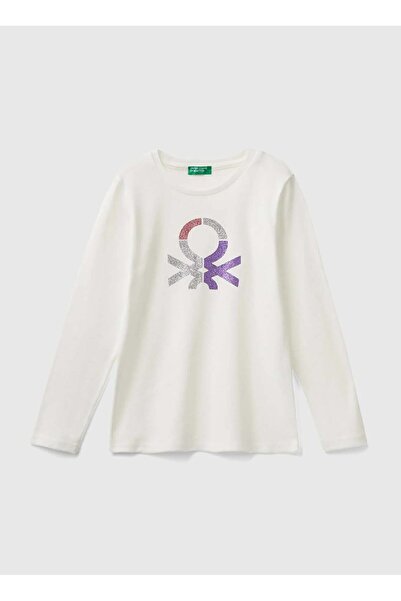 Benetton Baskılı Beyaz Kız Çocuk T-Shirt 3I9WC10JR 074