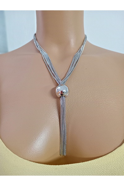mos&more Gümüş Çoklu Zincir Şık Elegant Y Kolye