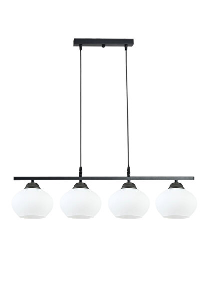 Modavize Albert Modern Salon - Mutfak Cafe Yemek Masası Üstü Siyah Renk Sıralı Beyaz Camlı 4 lü Avize