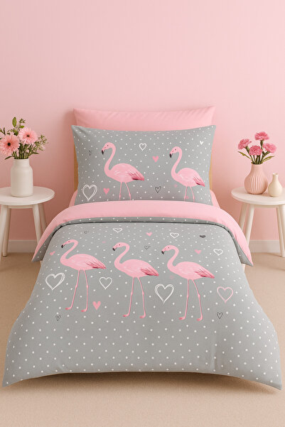 Fabeteks Filamingo and Hearts Delux 80% Cotton Single Duvet Cover Set (Withou...