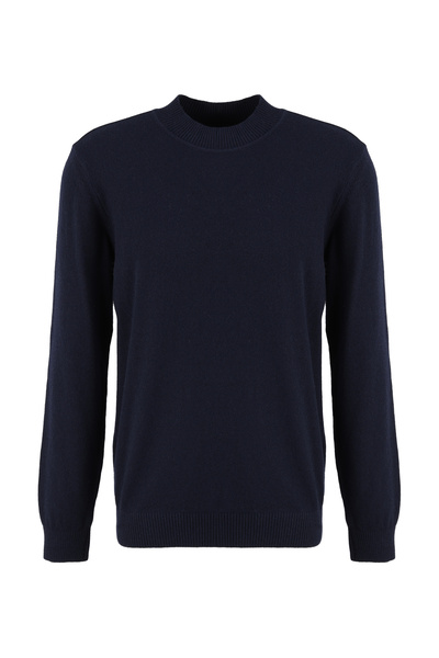 Fabrika Lacivert Erkek Yün Karışımlı Kazak F4WM-KZK 2848