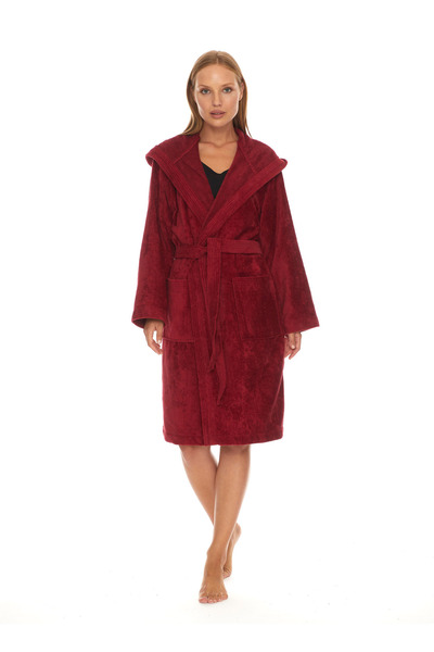 Homelover Kırmızı Kadın Kapüşonlu Kadife Bornoz