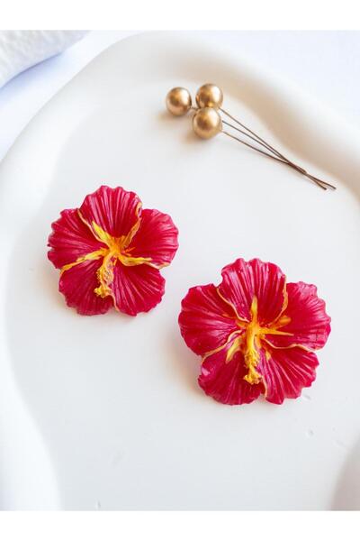 BeuBella Aksesuar Kırmızı Çiçek Küpe – El Yapımı Polimer Kil – Antialerjik Çelik Çivili Küpe