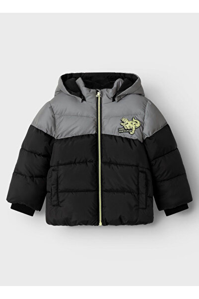 name ıt Siyah Erkek Fermuarlı Yaka Normal Kalıp Diyagonal Puffer Mont 13231304