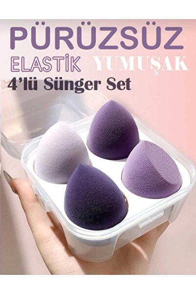SEVRU Plastik Kutulu 4'lü Armut Makyaj Süngeri, Yumuşak Makyaj Süngeri
