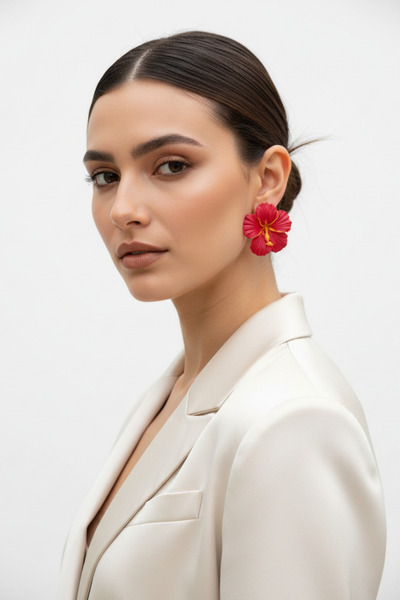 BeuBella Aksesuar Kırmızı Çiçek Küpe – El Yapımı Polimer Kil – Antialerjik Çelik Çivili Küpe