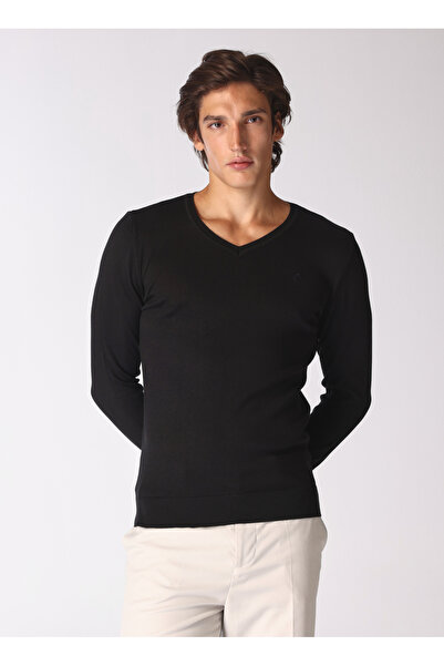 Fabrika Siyah Erkek V Yaka Basic Kazak F4WM-KZK 2842