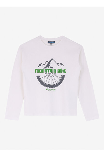 Discovery Expedition Beyaz Erkek Çocuk Bisiklet Yaka Relaxed Baskılı T-Shirt ...