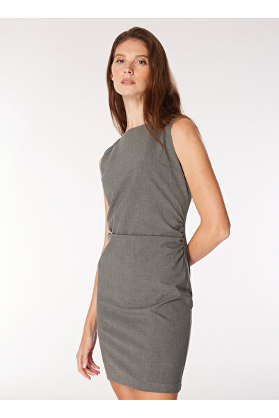Fabrika Yarım Balıkçı Yaka Düz Gri Midi Kadın Elbise F4WL-ELB0751