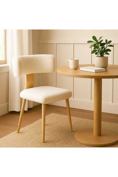 own home Geniş Oturum Alanına Sahip Teddy Kumaş Modern Sandalye – Salon, Mutfak, Balkon, Antre Sandalyesi