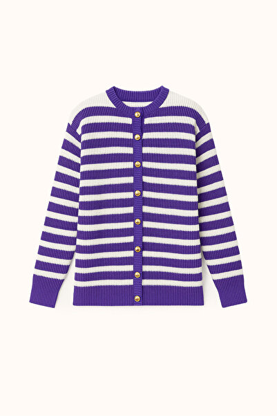 Touché Privé Gold Buttoned Striped Long Cardigan