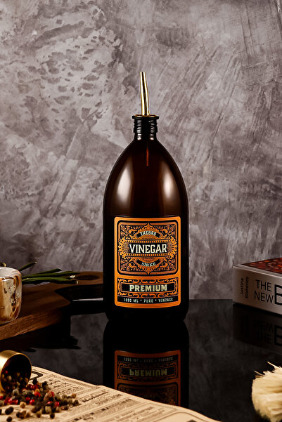 TheBRo 1 لتر لون كهرماني - وعاء زجاجي منقوش عتيق برأس ذهبي