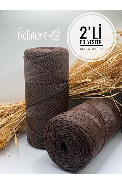 Fiolimore 2`li Paket Polyester Acı Kahve Makrome Ip (400 GRAM-460 METRE) 2 Mm Çanta Ipi Supla Ipi A Kalite