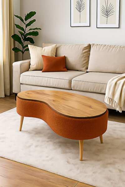 own home Vera Doğal Formlu Orta Sehpa, Teddy Kumaş Kaplamalı Ahşap Ayaklı Ort...