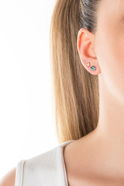 So CHIC... Satürn Yıldız Figürlü Taşlı 18 Ayar Rose Altın Kaplama Gümüş Üçlü Kombin Küpe Seti