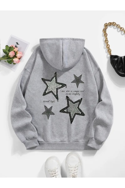 FUFLUNS Star Printed Oversize Unisex Hooded Sweatshirt