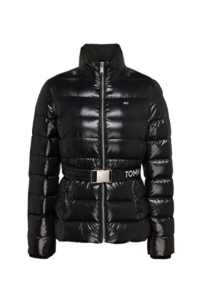 Tommy Jeans Dik Yaka Siyah Kadın Puffer Mont TJW BRANDED BELT DOWN JACKET