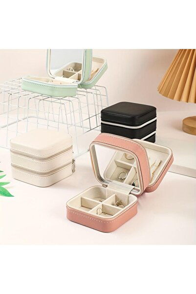 Haziran صندوق مجوهرات إكسسوارات، منظم مجوهرات متعدد الأقسام مع سحاب ومرآة