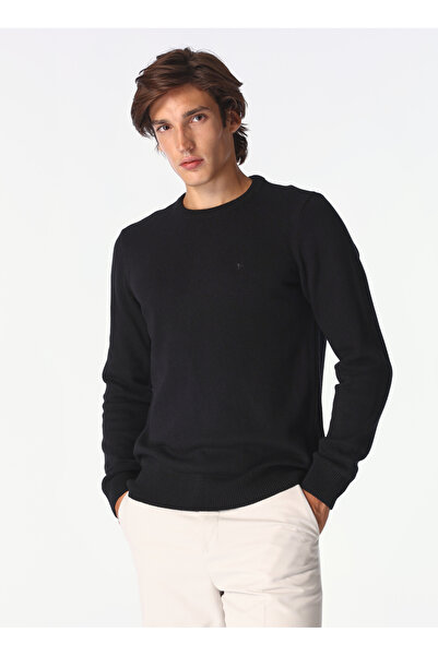 Fabrika Siyah Erkek Bisiklet Yaka Yün Karışımlı Kazak F4WM-KZK 2524