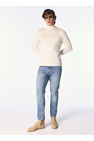 Fabrika Ekru Erkek Yarım Balıkçı Yaka Basic Kazak F4WM-KZK 2841