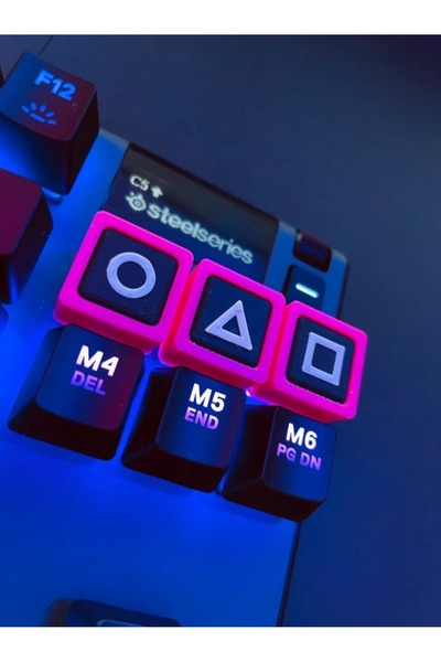Genel Markalar 3’lü Squid Game Klavye Tuş Takımı – Mekanik Klavyelere Uyumlu Renkli Keycap Seti – Pembe Kenarlı