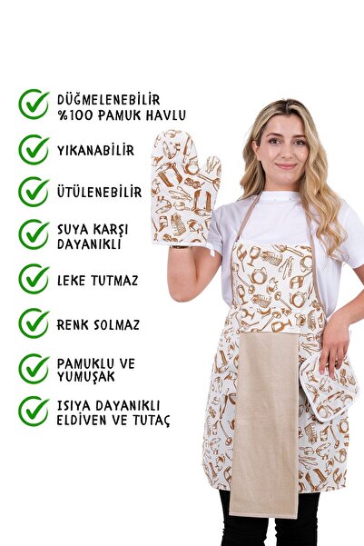 sevilya Damla Sıvı Geçirmez Su Geçirmez Mutfak Önlüğü Havlulu Mutfak Önlüğü (ELDİVEN VE TUTACAK)