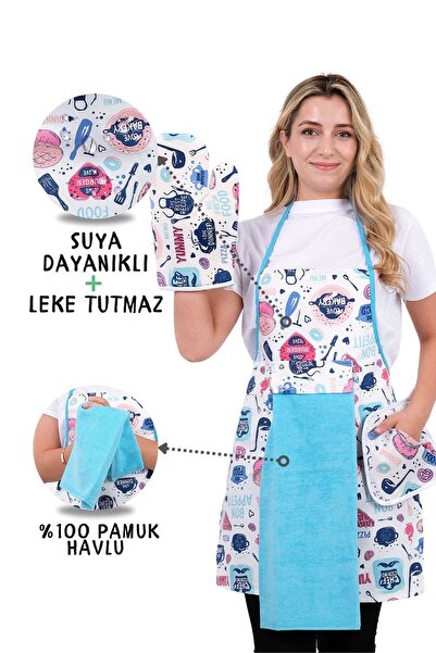 sevilya Damla Sıvı Geçirmez Su Geçirmez Mutfak Önlüğü Havlulu Mutfak Önlüğü (...