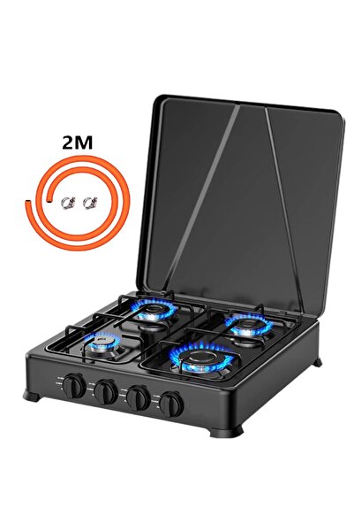 DLC Four burner gas stove ideal for home and camping use with 2m gas range