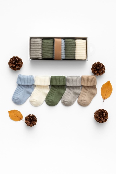 Baharda Nova جوارب أطفال قطنية 100% للأعمار من 0-6 أشهر، طقم من 5 قطع |   جوارب للأطفال الرضع من الجنسين في علبة