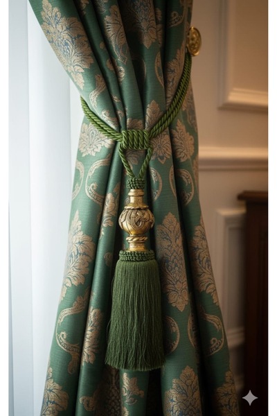 nese boutique Perde Aksesuarı, Fon Perde Askısı, Yan Bağlama Varaklı Braçol