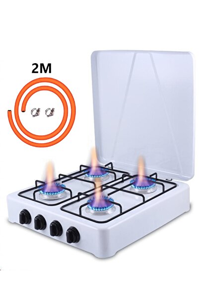 LC موقد غاز بأربعة شعلات - مثالي للمنزل والتخييم مع لي غاز 2 متر