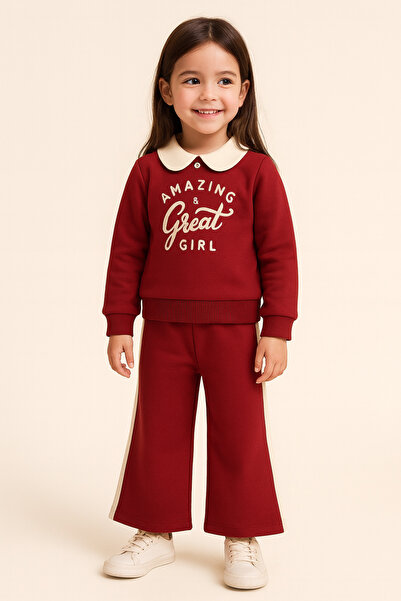 MONARCHMODA طقم سويت شيرت وبنطلون رياضي للفتيات من بيبي ياكا (قماش مزخرف بـ 3 خيوط مع أزرار)