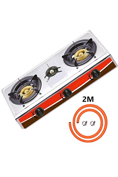 REFURA Three-burner gas stove with stainless steel surface and automatic igni...