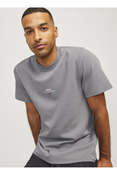 Jack & Jones Düz Yaka Gri Erkek T-Shirt 12243500_RDDLUCA TEE S/S CREW NECK
