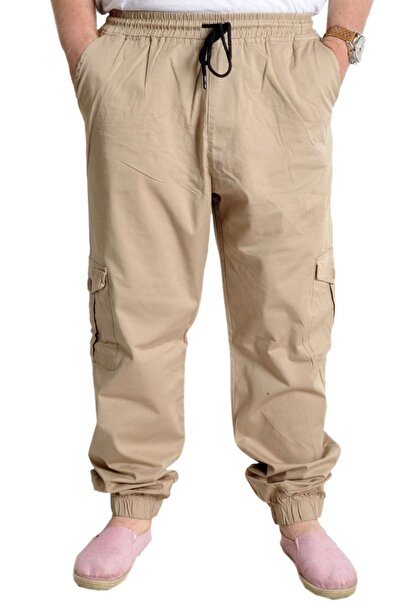 ModeXL Mode Xl Plus Size Men's Linen Cargo Jogger Valencia 21911 Beige