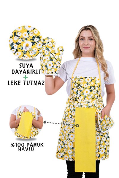 sevilya Damla Sıvı Geçirmez Su Geçirmez Mutfak Önlüğü Havlulu Mutfak Önlüğü (ELDİVEN VE TUTACAK)