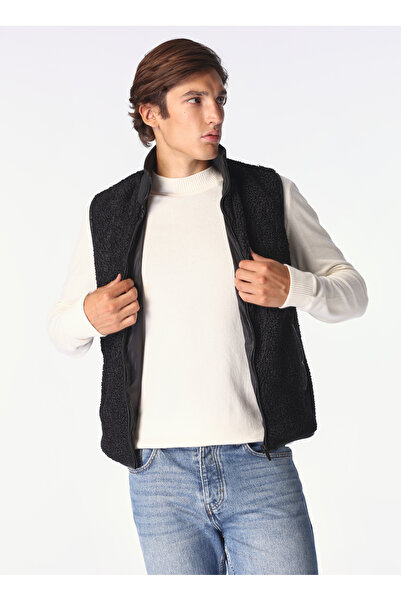 Fabrika Düz Siyah Erkek Yelek F4WM-YLK 2251