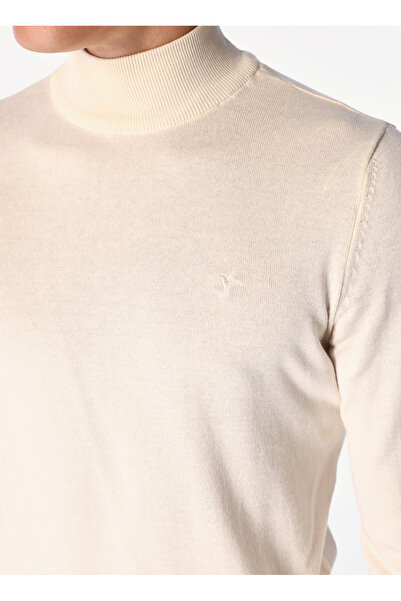 Fabrika Ekru Erkek Yarım Balıkçı Yaka Basic Kazak F4WM-KZK 2841