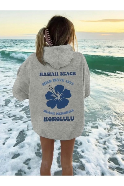 FUFLUNS سويت شيرت بقلنسوة مطبوع عليه شاطئ هاواي للجنسين