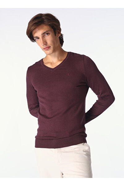 Fabrika Bordo Melanj Erkek V Yaka Basic Kazak F4WM-KZK 2842
