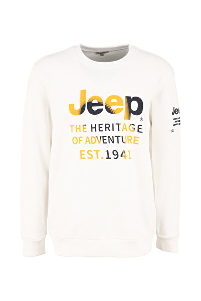 JEEP Bisiklet Yaka Baskılı Ekru Erkek Sweatshırt C4WM-SWT4234
